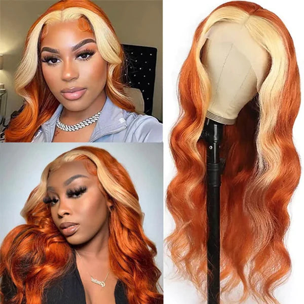 Ginger 613 Blonde Skunk Stripe Body Wave 13x4 Lace Front Wig For Women-Zlike