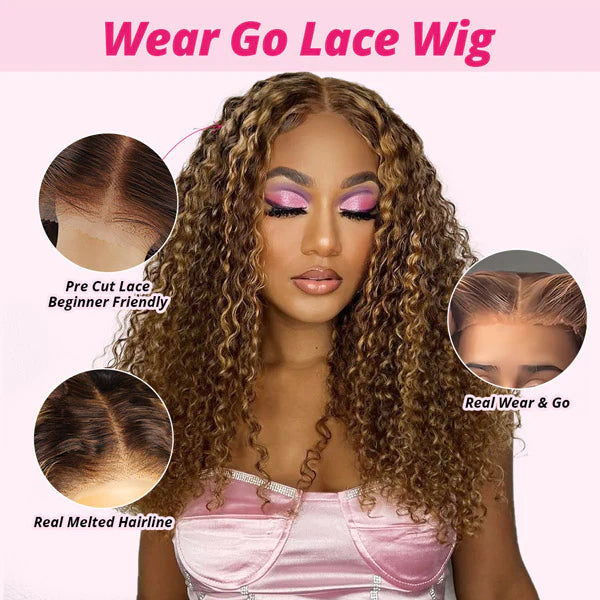 Invisible HD Lace Ready Go Glueless Wigs Ombre Highlights #427 Water Wave Human Hair Wigs