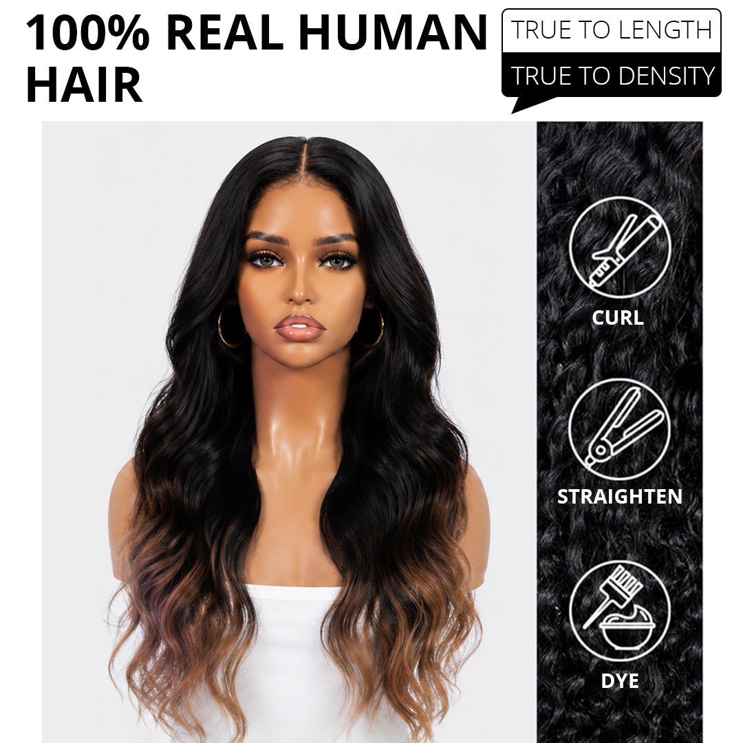 Beach wave texture human hair wig with soft flowing curls and natural movement
