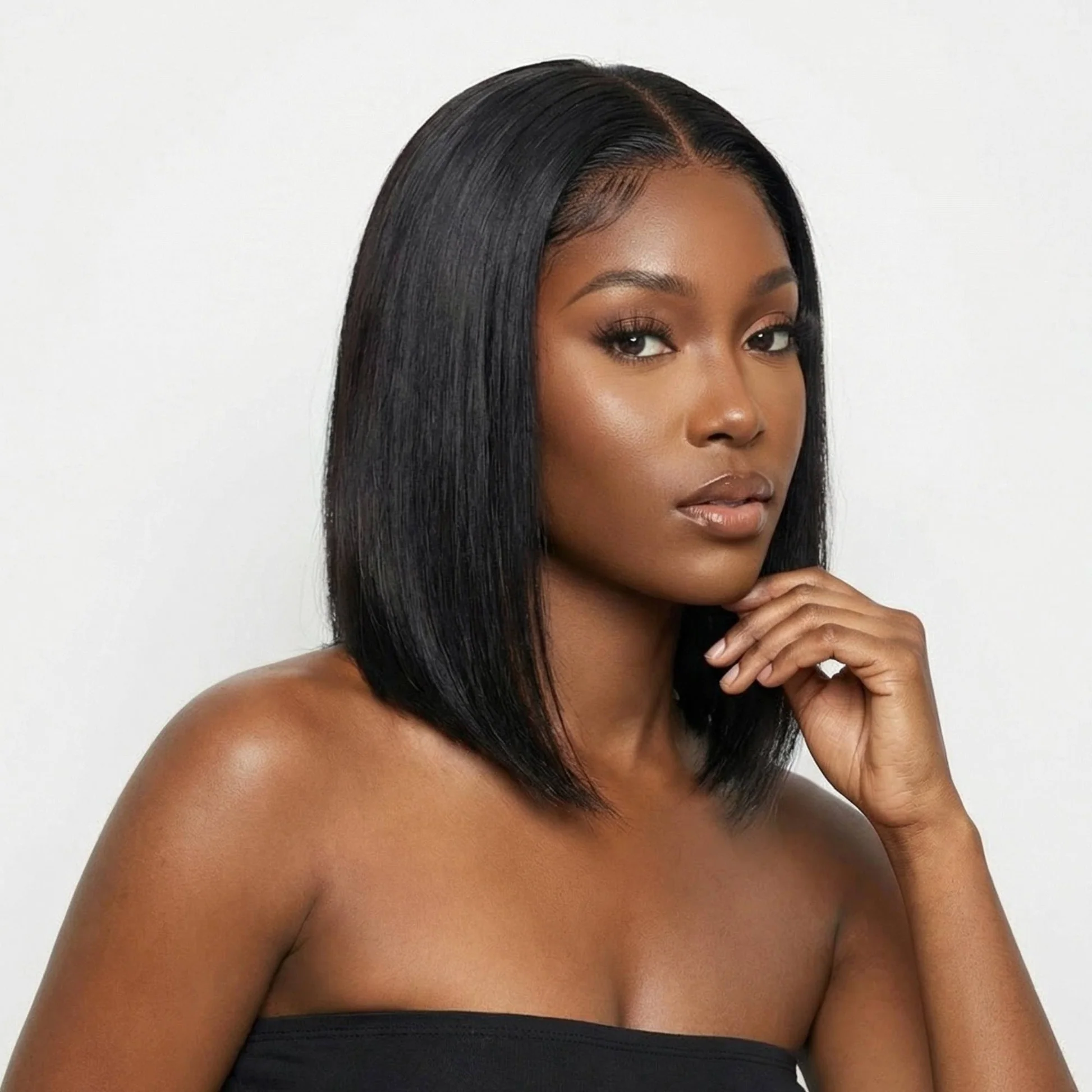 Short bob human hair wig with transparent lace and natural-looking baby hair