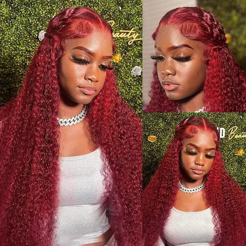 Deep Wave 99J Burgundy Wig High Density Lace Front 100% Human Hair Wigs-Zlike