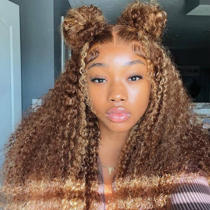 Invisi-Band 360 Lace Frontal Wigs Water Wave  Highlight Honey Blonde Glueless Human Hair Wigs