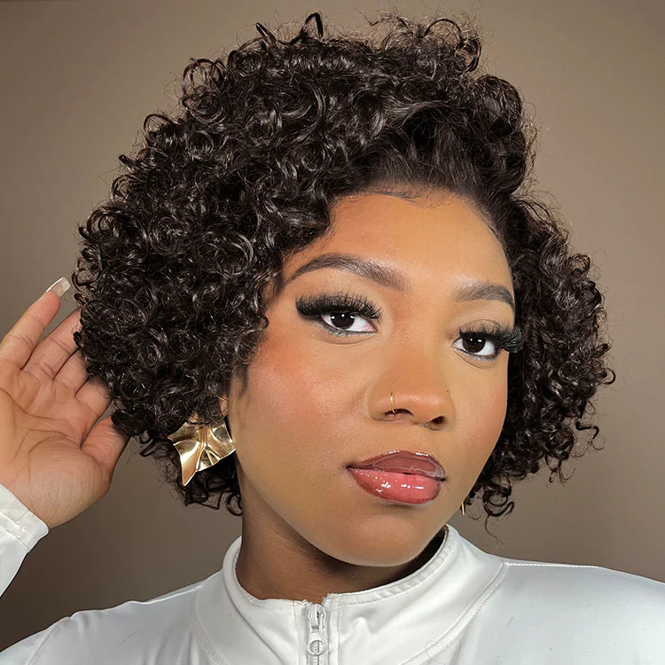 Pixie Cut Jerry Curly 13x4 Side Part Transparent Full Lace Wig Short Bob Human Hair Wigs For Women