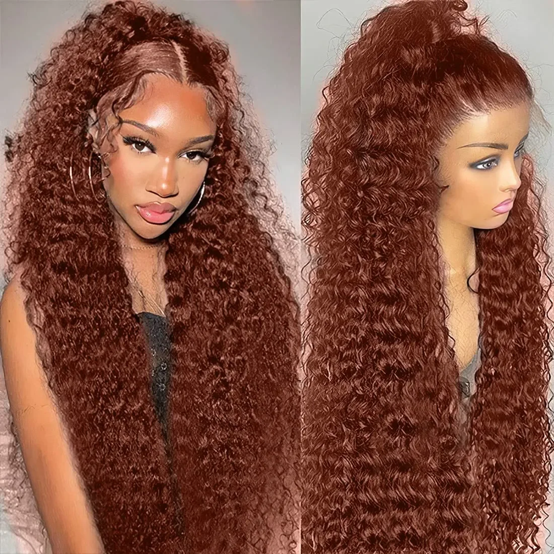 Reddish Brown #33 Deep Wave 13x4 Lace Frontal Human Hair Wigs For Women-Zlike