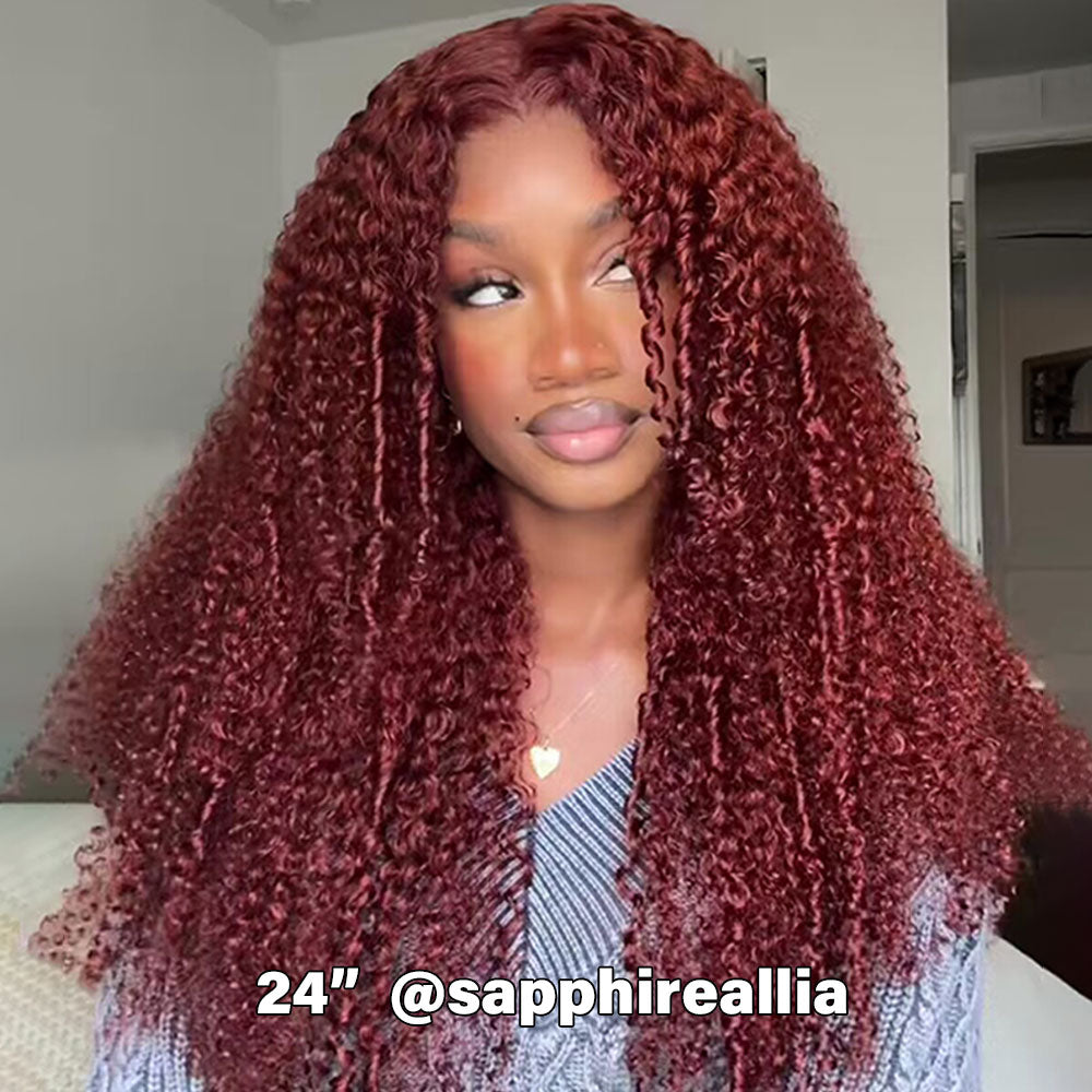 Zlike Reddish Brown #33 Kinky Curly Lace Front Human Hair Wigs For Women