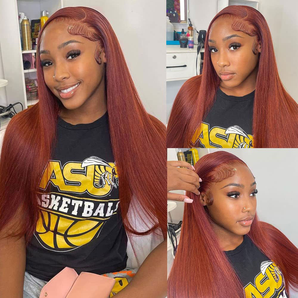 Reddish Brown 4x4 Straight Glueless Lace Closure Human Hair Wigs