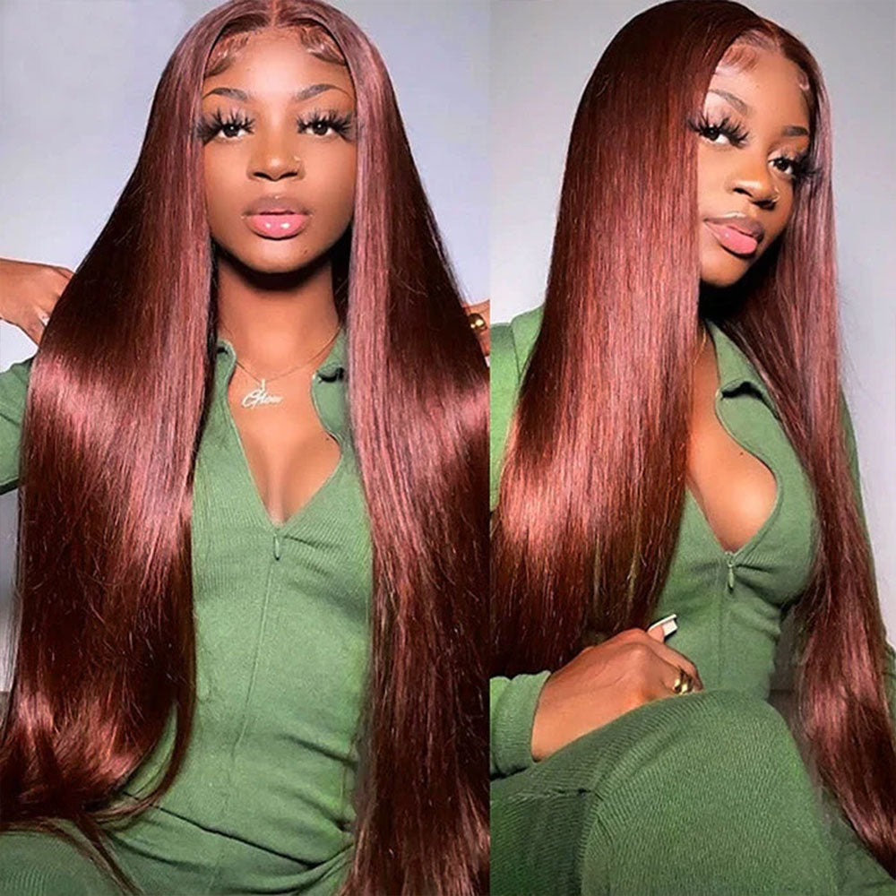 Reddish Brown 4x4 Straight Glueless Lace Closure Human Hair Wigs