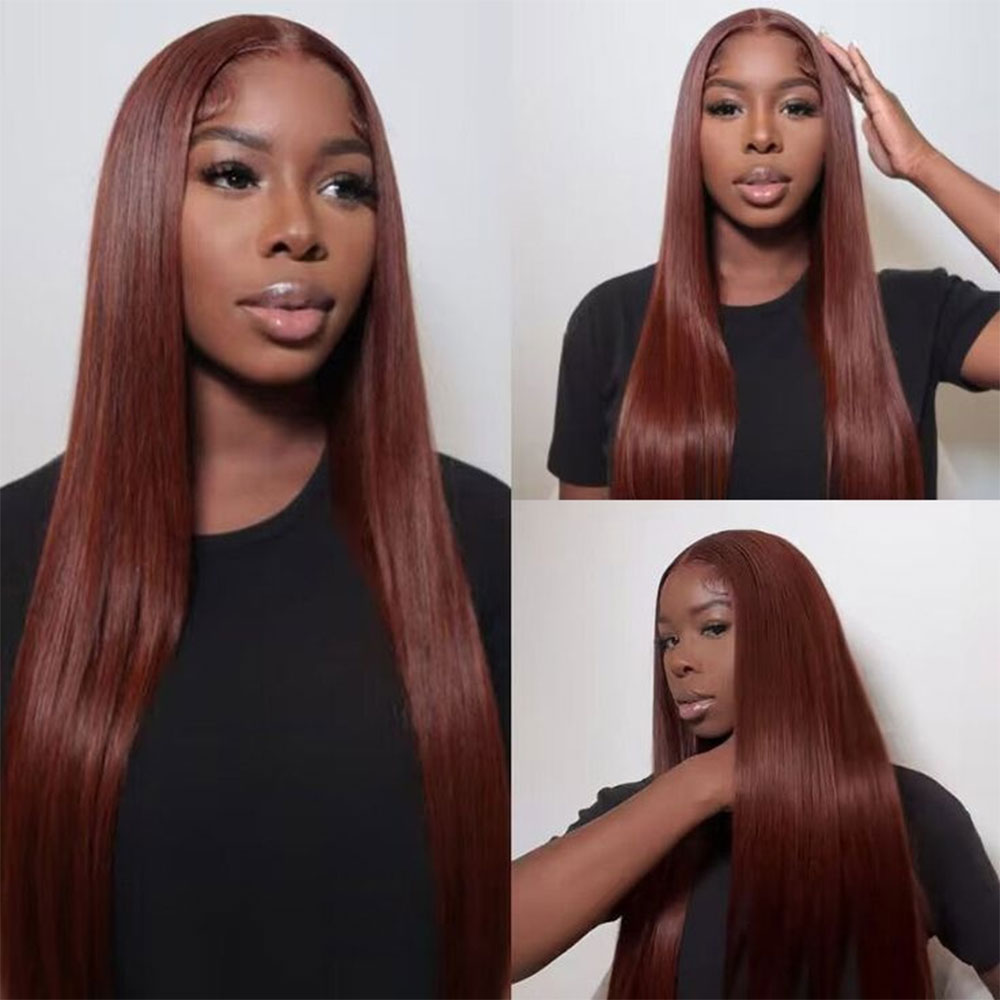 Reddish Brown 4x4 Straight Glueless Lace Closure Human Hair Wigs