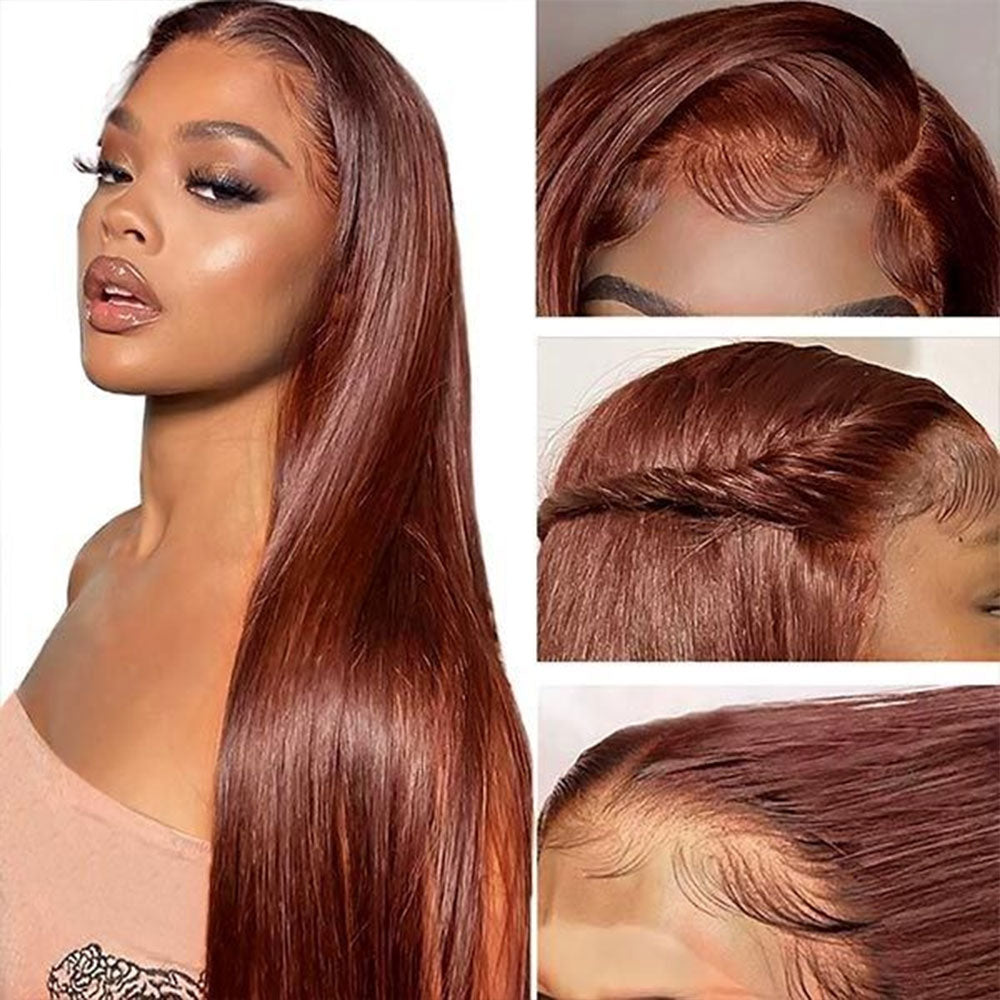 Reddish Brown 4x4 Straight Glueless Lace Closure Human Hair Wigs