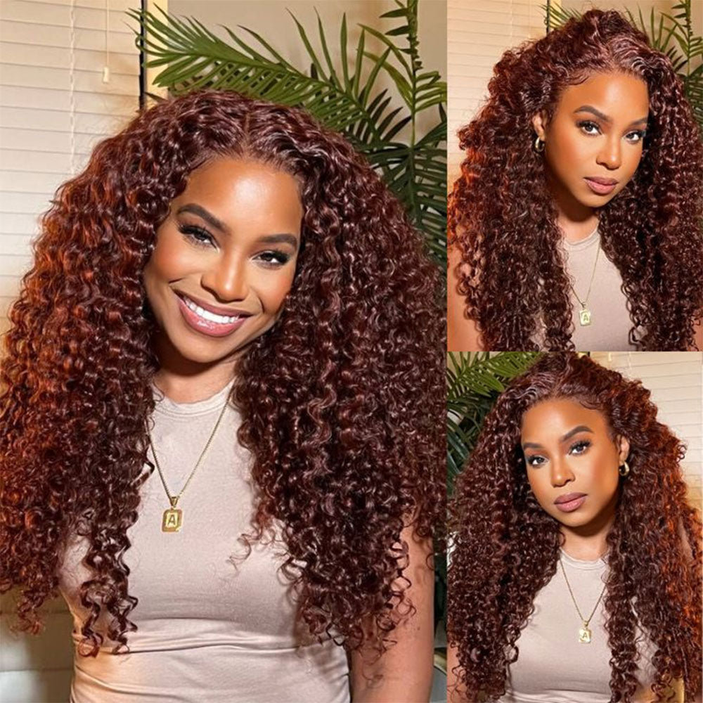 Reddish Brown 4x4 Water Wave Glueless Lace Closure Human Hair Wigs