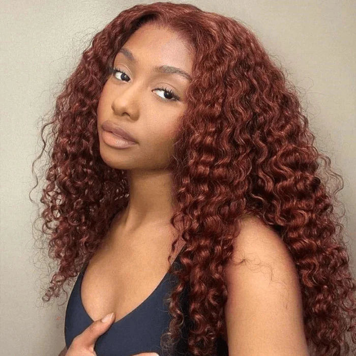 [ ZLIKE Amazon Clearance ] #33 Reddish Brown Water Wave Lace Front Wig High Density Human Hair Wigs Natural Hairline