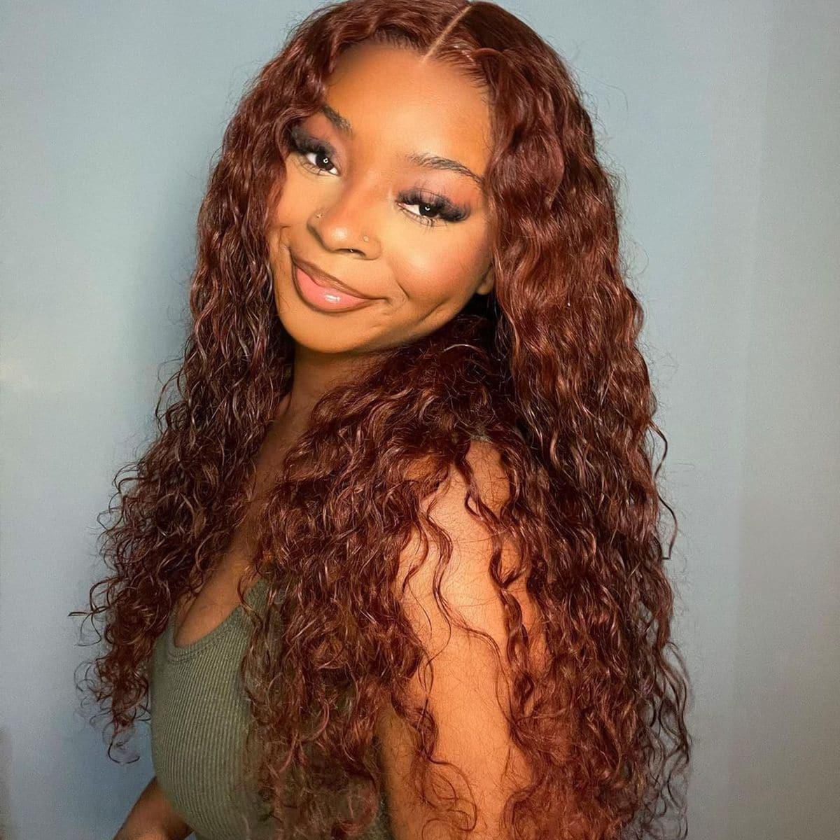 4x4 13x4 Reddish #33 Deep Wave Lace Frontal Human Wigs