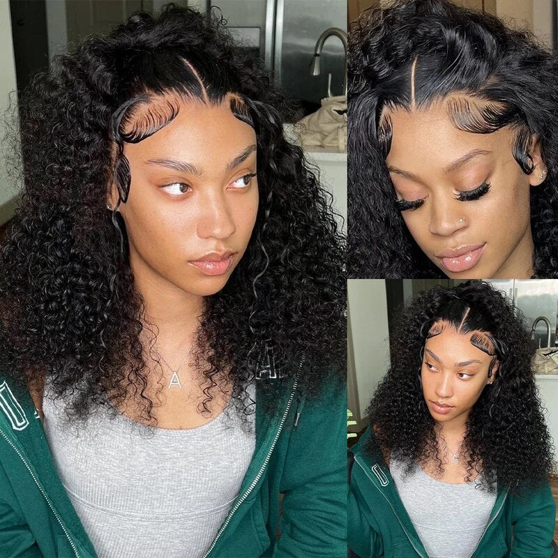 Kinky Curly Glueless Lace Wig Pre Cut Wear Go Human Hair Lace Closure Wigs With Baby Hair