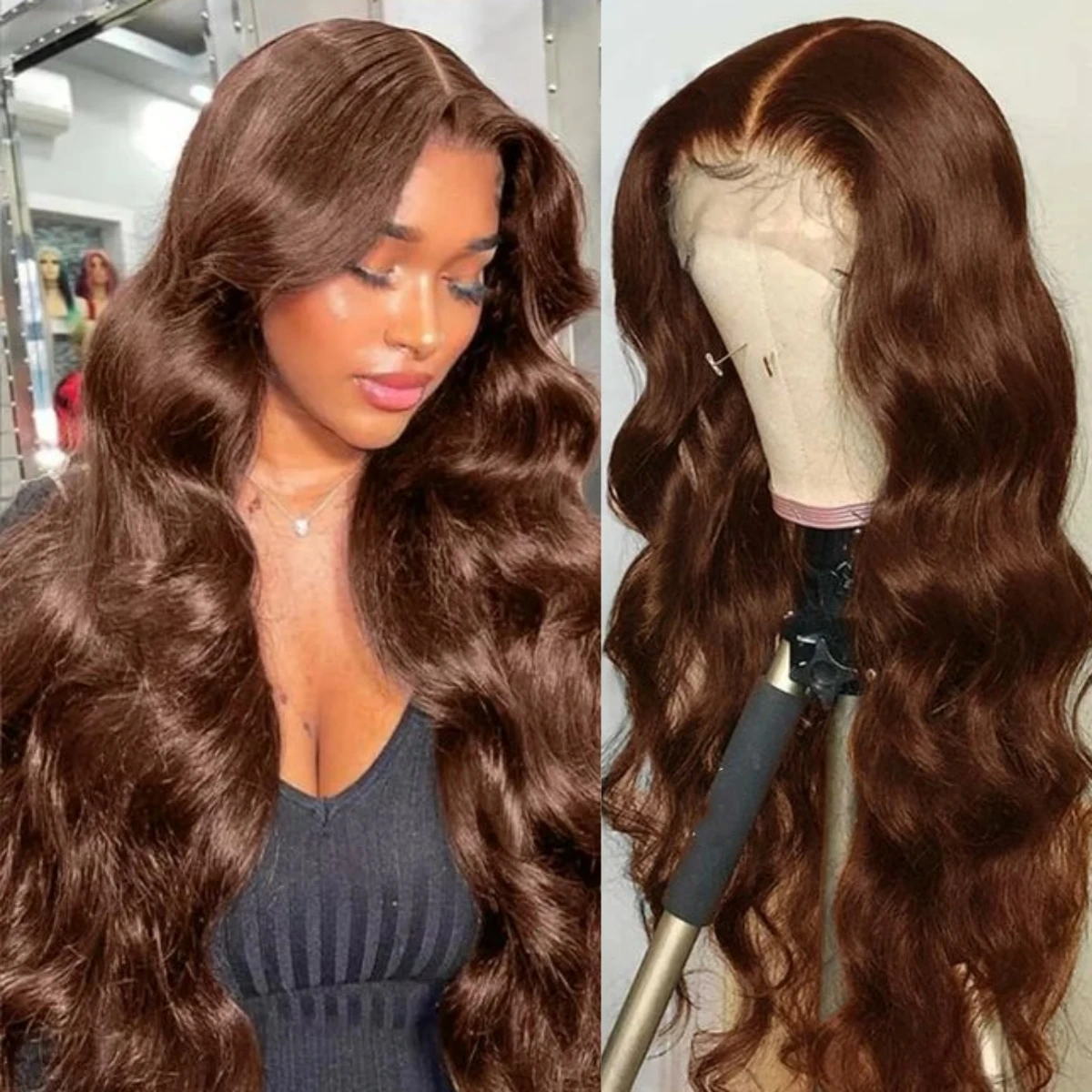 #4 Chocolate Brown Body Wave Wig Lace Front Wigs With Baby Hair-Zlike