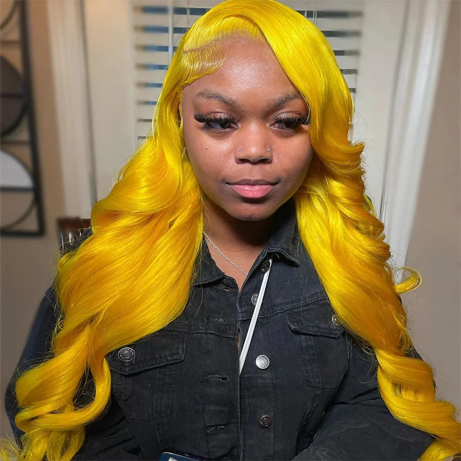 Zlike Ginger Lemon Yellow Spring Colored Lace Front Human Hair Wigs Natural Hairline