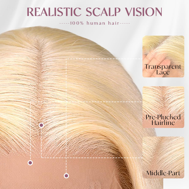 Zlike 300% Density Long Straight Lace Front Wigs #613 Blonde Wigs 100% Human Hair Transparent Lace Front Wigs