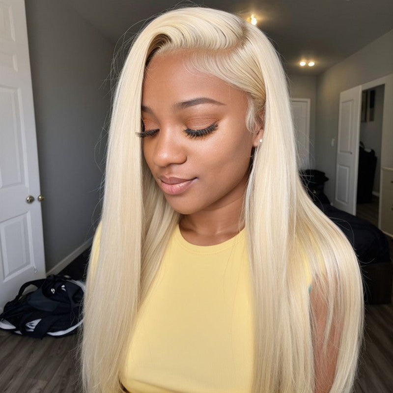 Zlike 300% Density Long Straight Lace Front Wigs #613 Blonde Wigs 100% Human Hair Transparent Lace Front Wigs