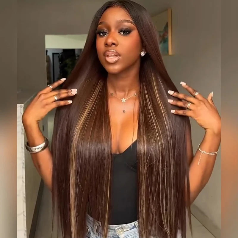 Zlike Vietnamese Brown Bone Straight 13x4 Lace Front Virgin Human Hair Wigs