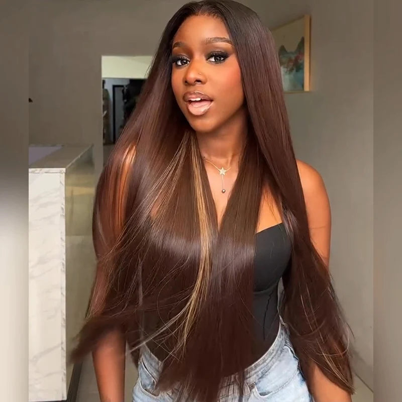 Zlike Vietnamese Brown Bone Straight 13x4 Lace Front Virgin Human Hair Wigs