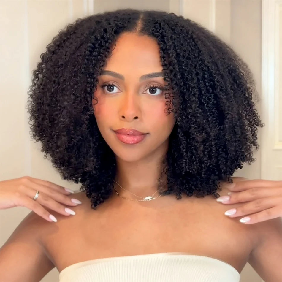 Zlike Perfect Amount Of Volume Coily kinky Curly Ombre Brown Colored 7x5 Glueless Lace Wig