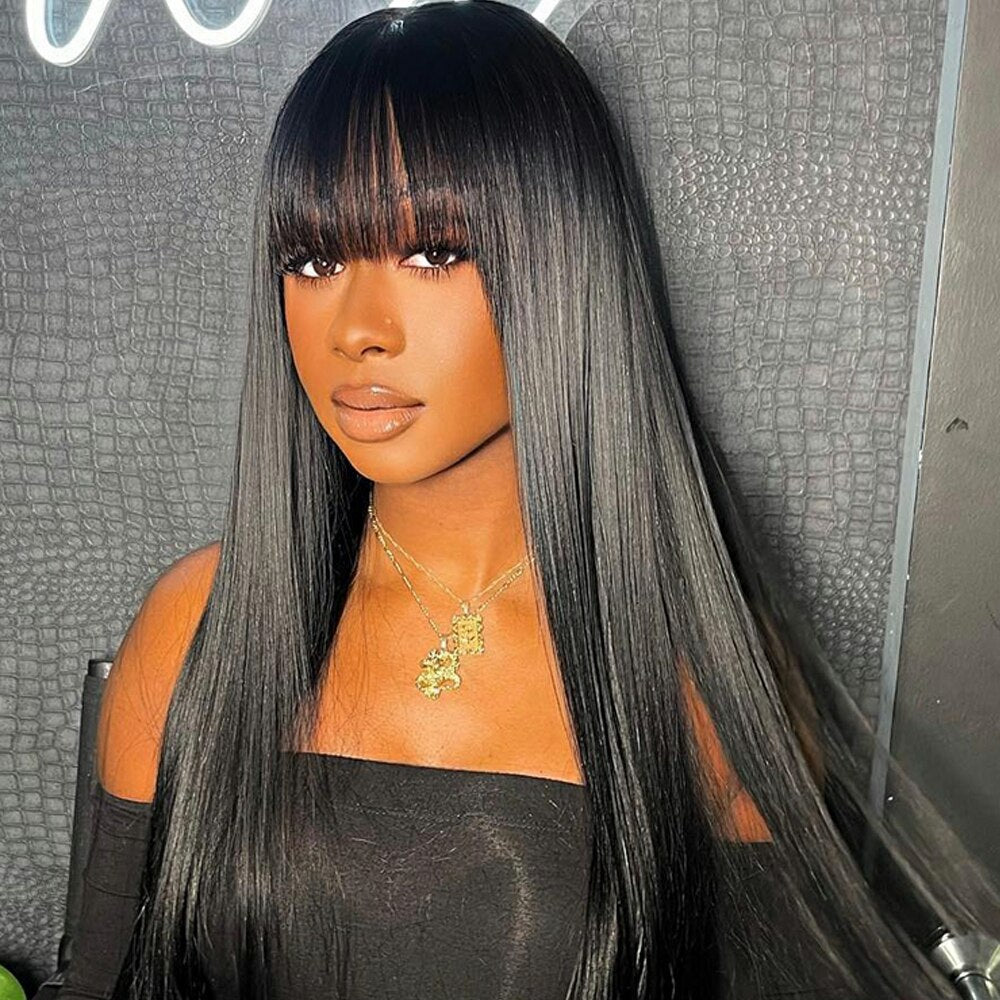 $189=2 Wigs | Bone Straight Wig With Bangs Natural Color Glueless Human Hair Wigs Flash Sale