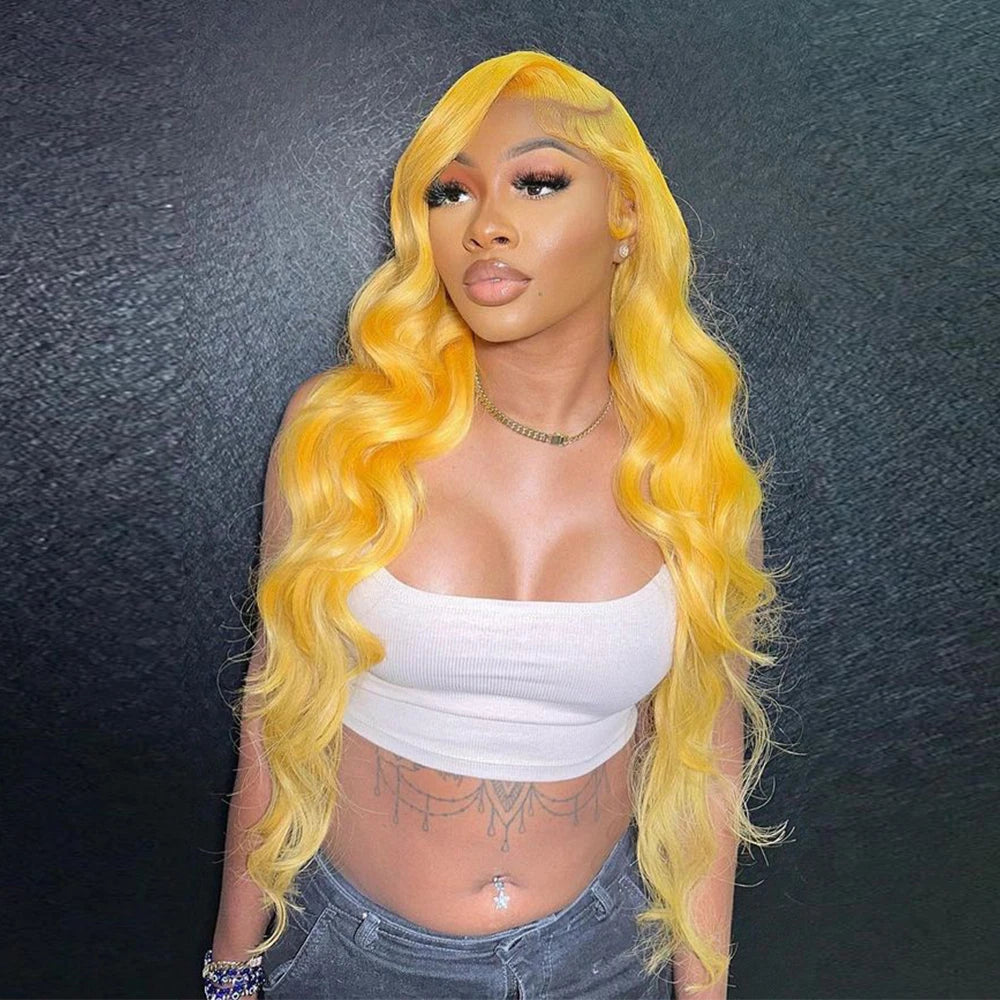 Zlike Ginger Lemon Yellow Spring Colored Lace Front Human Hair Wigs Natural Hairline