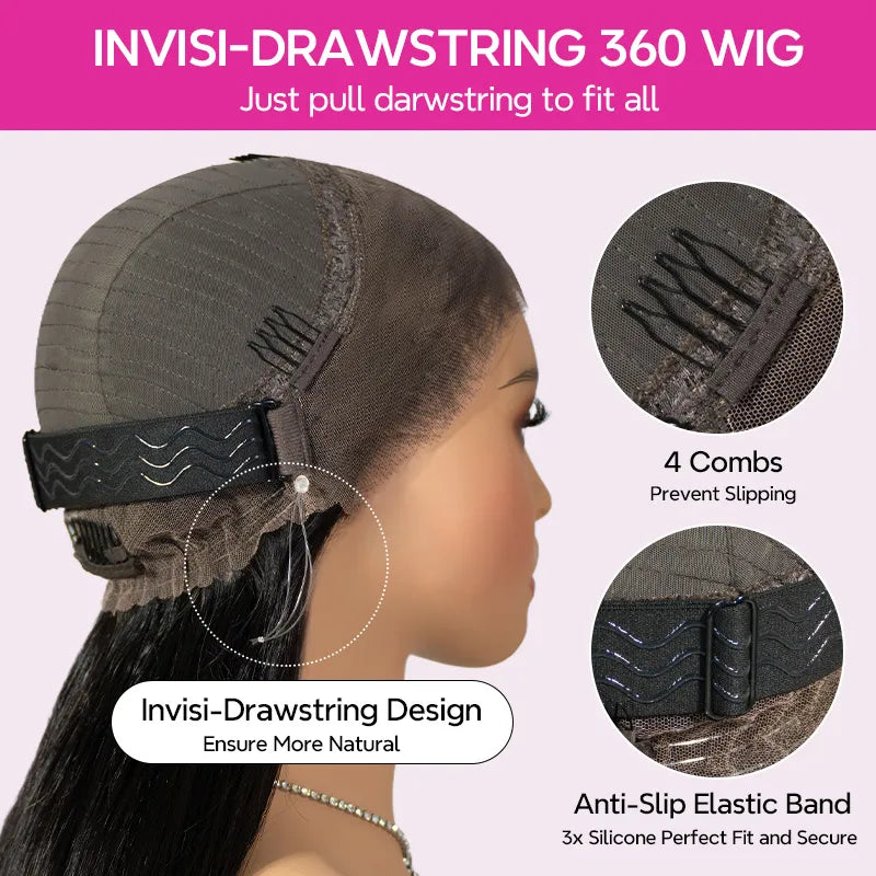 Invisi-Band Silky Straight 360 Transparent Lace Frontal Wigs Bleached Knots Pre Cut Human Hair Wigs