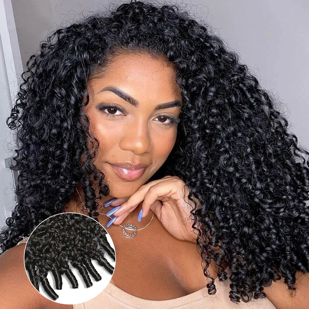 Zlike Burmese Curly Glueless Half Wigs Natural Look Easy Install With Elastic Drawstring 100% Human Hair