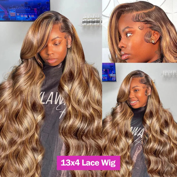 Body Wave Highlight P4/27 Lace Front Wig 100% Virgin Human Hair Wigs For Women