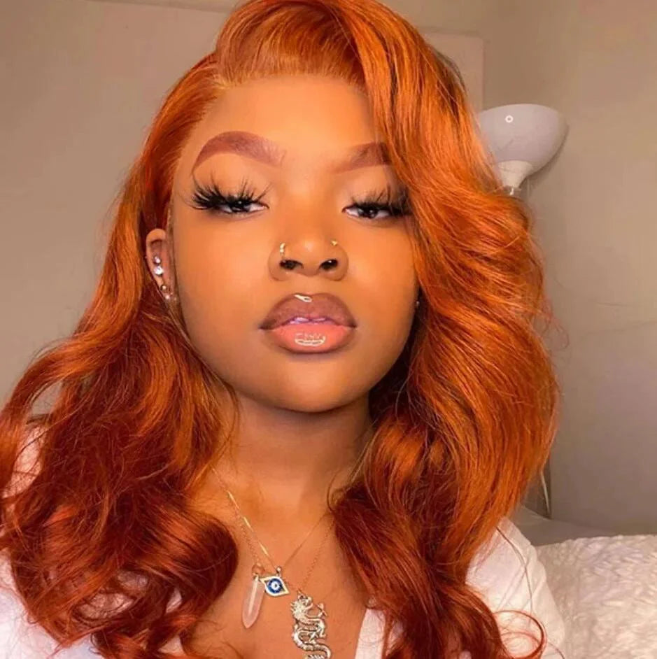 Body Wave Wig Ginger Orange Colored Lace Front Human Hair Wigs For Black Women