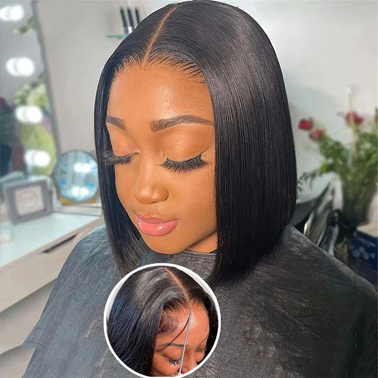 Short Straight Bob Glueless Lace Closure HD Lace Bob Wig 180% Density