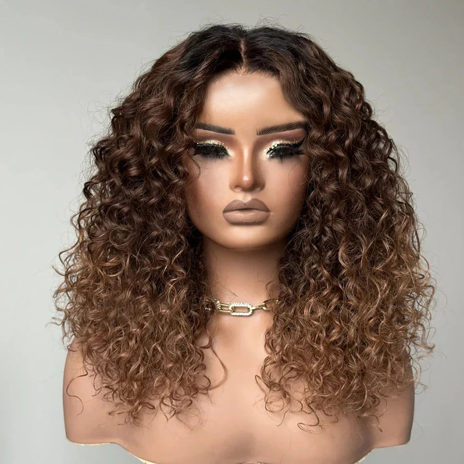 Zlike 250% Density Exotic Pixie Curly T1B/4/30# Ombre Brown Colored Glueless Lace Wig Ready To Wear