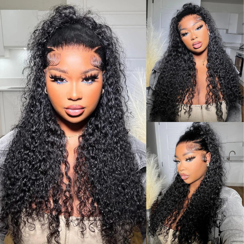 30"=$198 Water Wave Wig 100% Human Hair Transparent Lace Front Wigs Natural Hairline