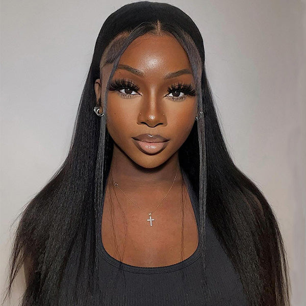 Invisi-Band Kinky Straight Transparent Lace Human Hair Wigs Pre Plucked 360 Lace Frontal Wigs