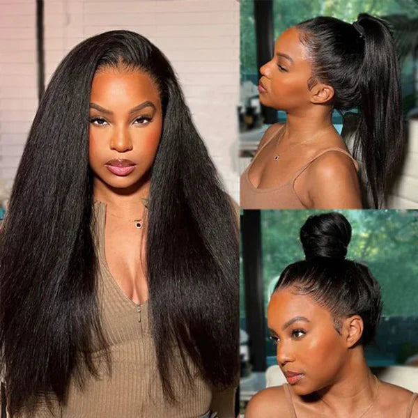 Invisi-Band Kinky Straight Transparent Lace Human Hair Wigs Pre Plucked 360 Lace Frontal Wigs