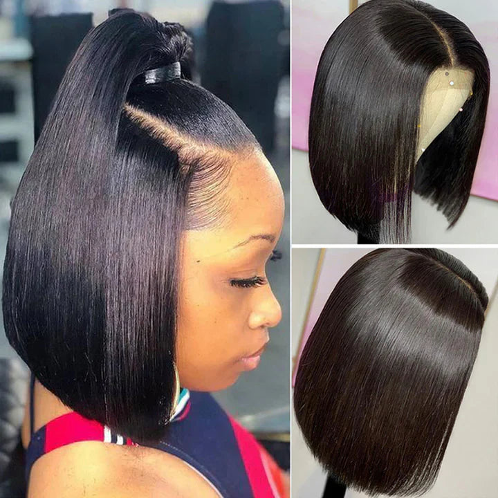 Short Straight Bob Glueless Lace Closure HD Lace Bob Wig 180% Density