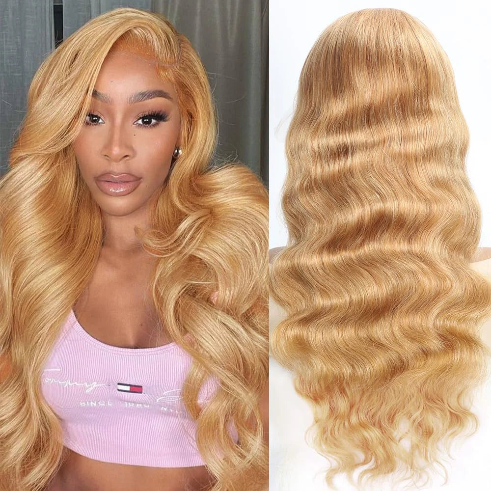 Honey Blonde #27 Highlight Body Wave Human Hair Wigs Lace Front Wig-Zlike