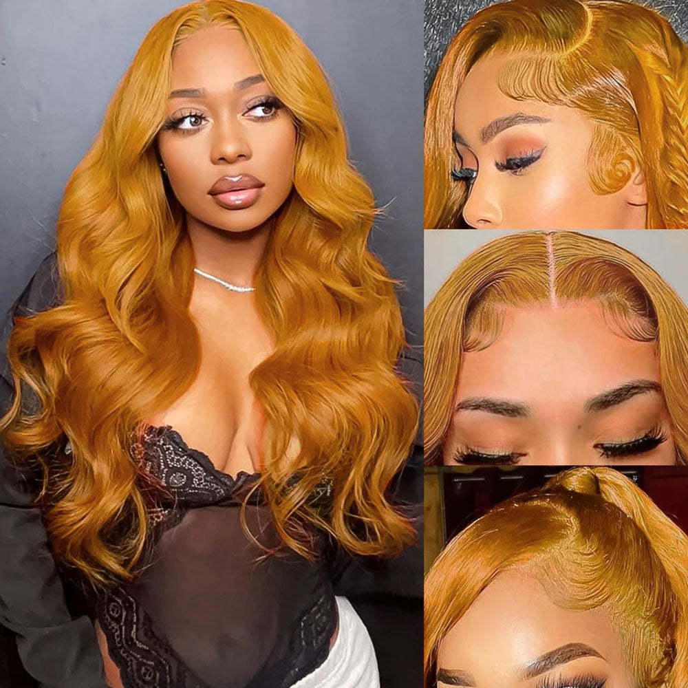 Zlike Ginger Lemon Yellow Spring Colored Lace Front Human Hair Wigs Natural Hairline