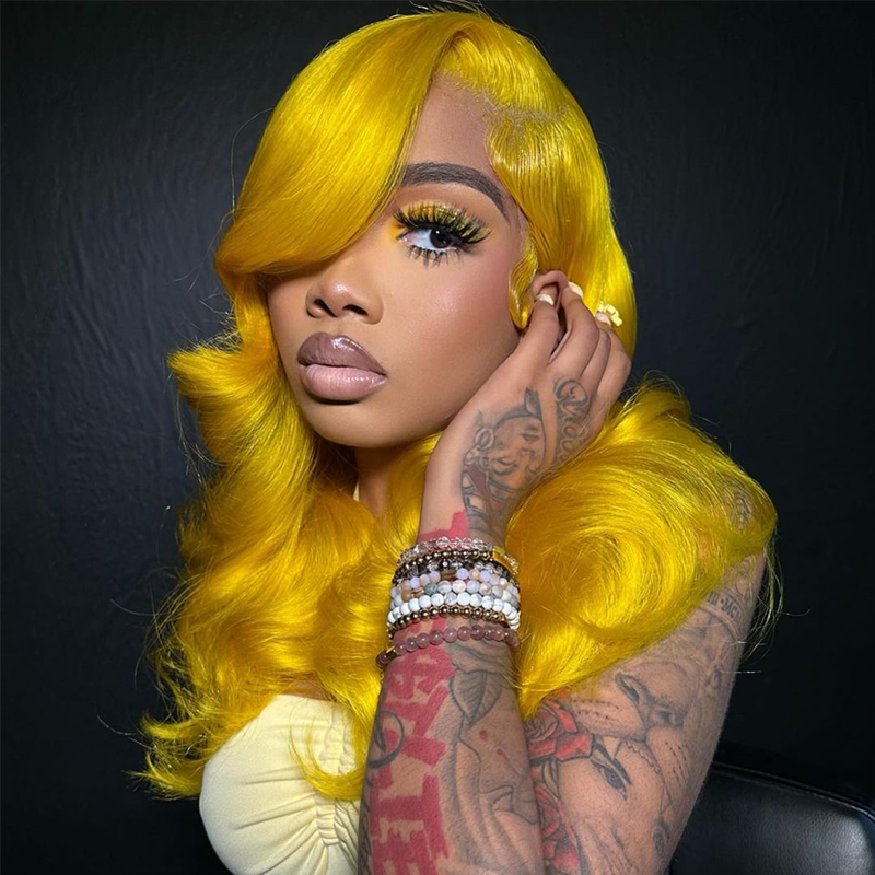 Zlike Ginger Lemon Yellow Spring Colored Lace Front Human Hair Wigs Natural Hairline