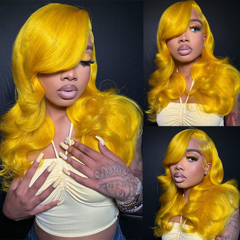 Zlike Ginger Lemon Yellow Spring Colored Lace Front Human Hair Wigs Natural Hairline