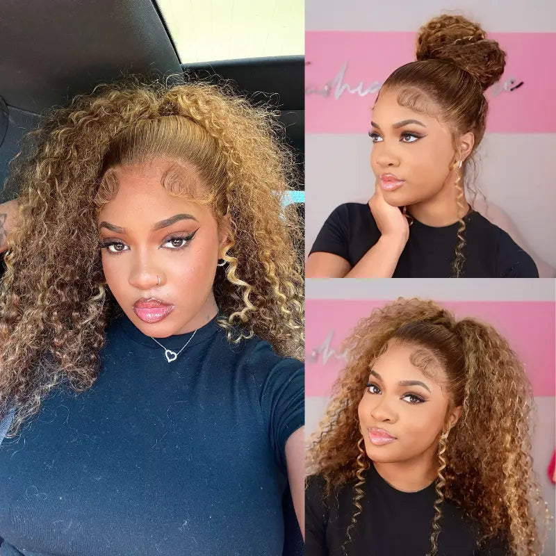 Flash Sale | Glueless 360 Invisi-Band Water Wave Lace Frontal Wigs Highlight Honey Blonde Human Hair Wigs