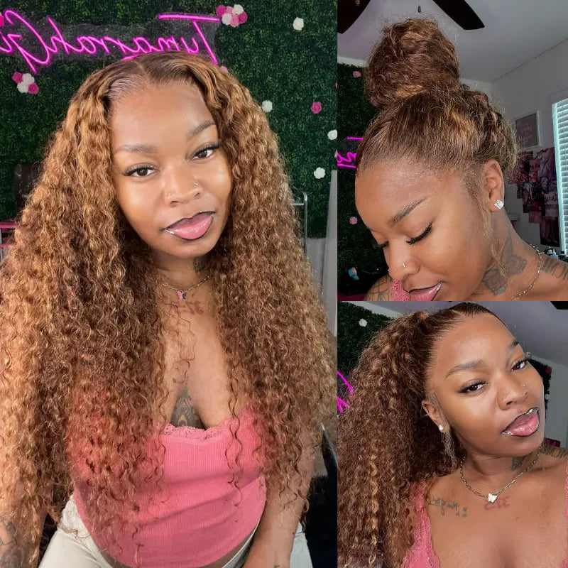 Flash Sale | Glueless 360 Invisi-Band Water Wave Lace Frontal Wigs Highlight Honey Blonde Human Hair Wigs