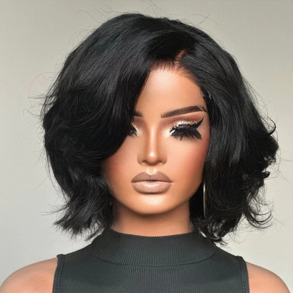 Zlike 5x5 layered bob wig with transparent lace and body wave human hair