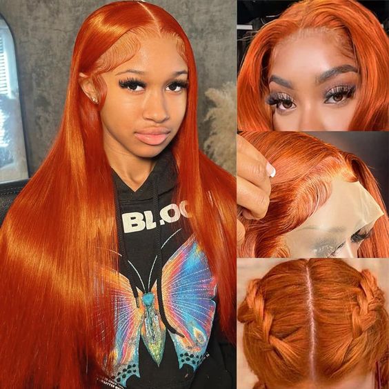 Zlike Orange #350 Sliky Straight 13x4 Lace Frontal Wigs Pre Plucked For Women