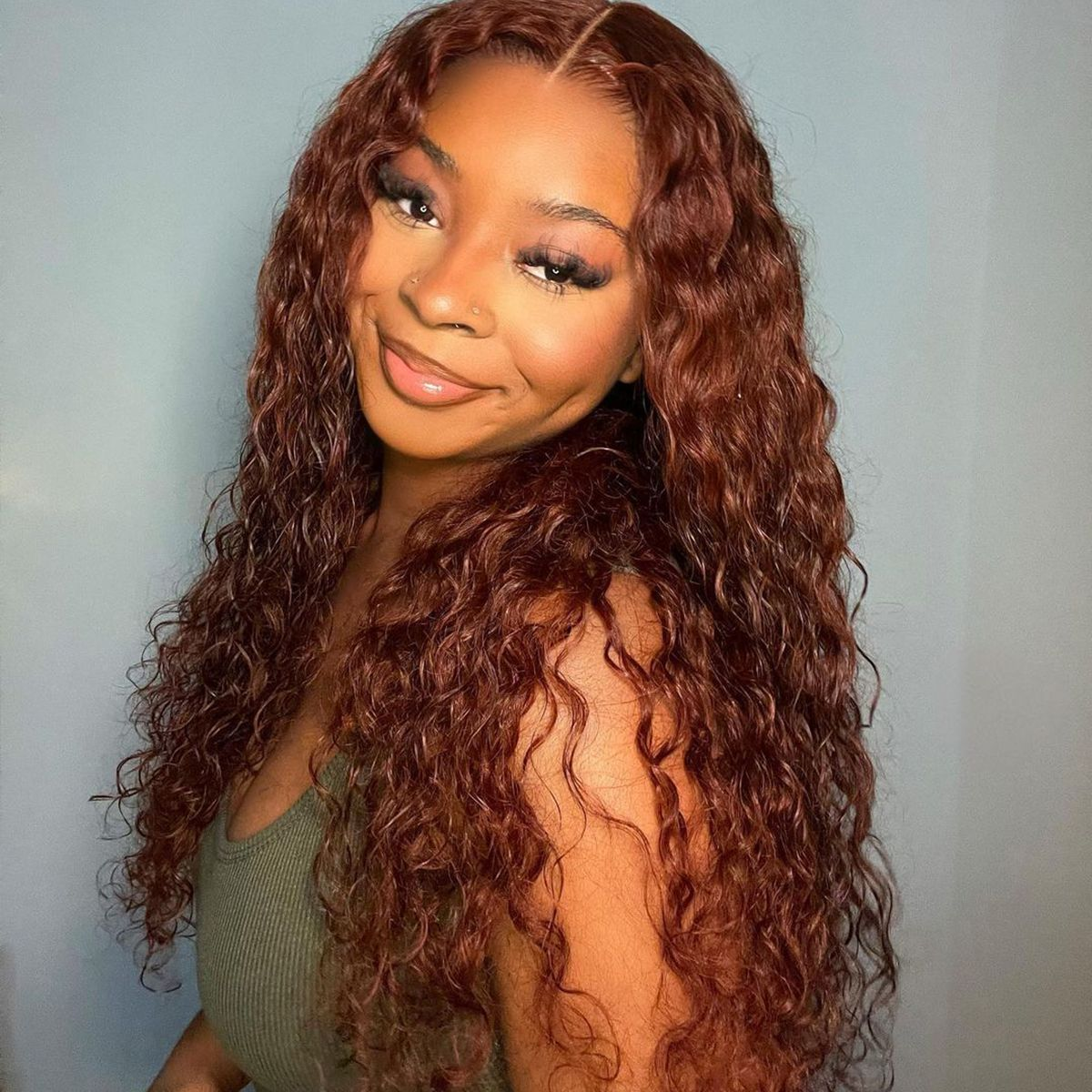 Clearance Sale | #33 Reddish Brown Colored Water Wave 100% Human Hair Transparent Lace Front Wigs