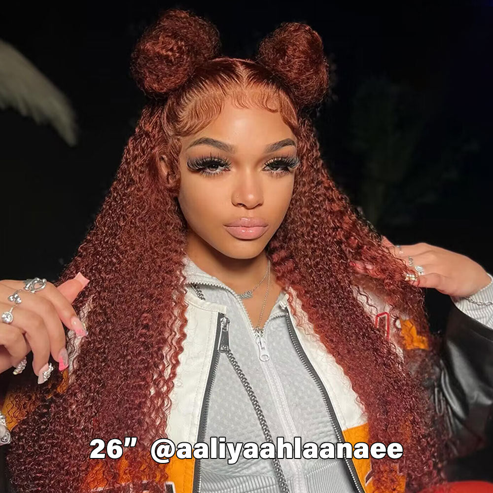 360 Lace Reddish #33 Curly Frontal Wig 100% Virgin Human Wigs