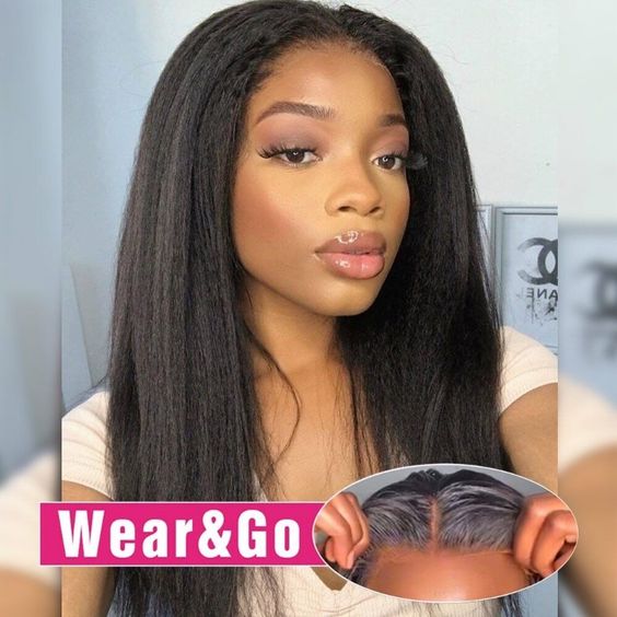 Yaki Straight Pre Cut Wear Go Lace Closure Wigs Glueless Human Hair Wigs With Baby Hair