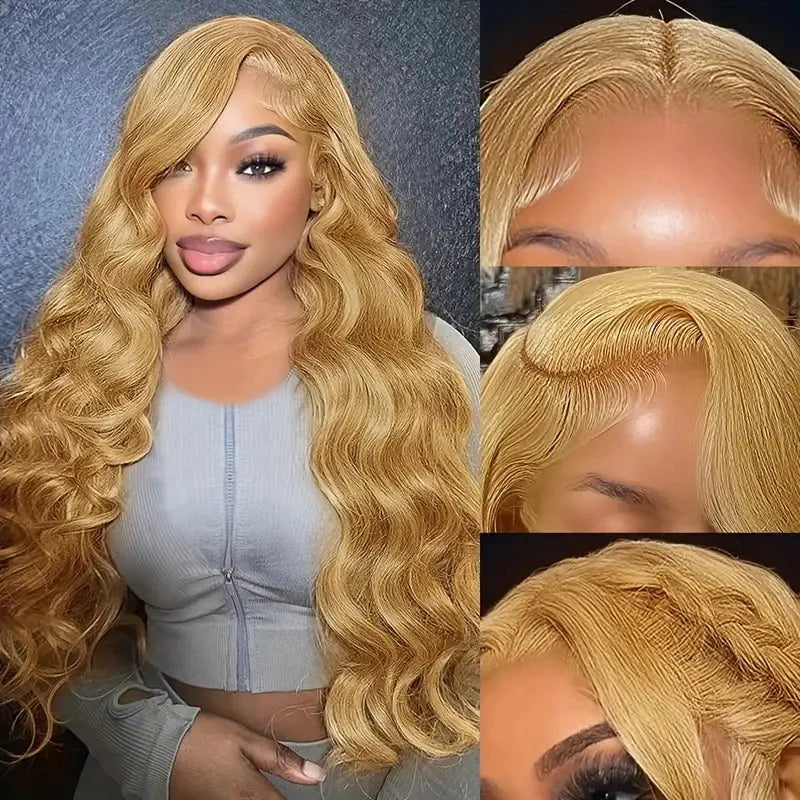 Honey Blonde #27 Highlight Body Wave Human Hair Wigs Lace Front Wig-Zlike