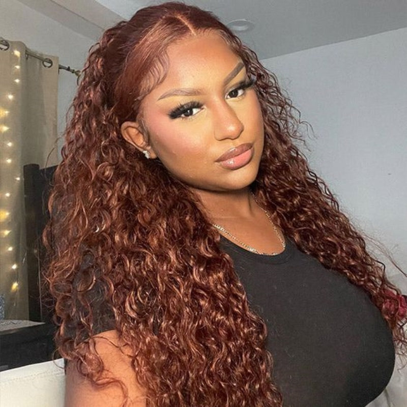 360 Lace Reddish Brown #33 Curly Frontal Wig 100% Virgin Human Hair Wigs For Women