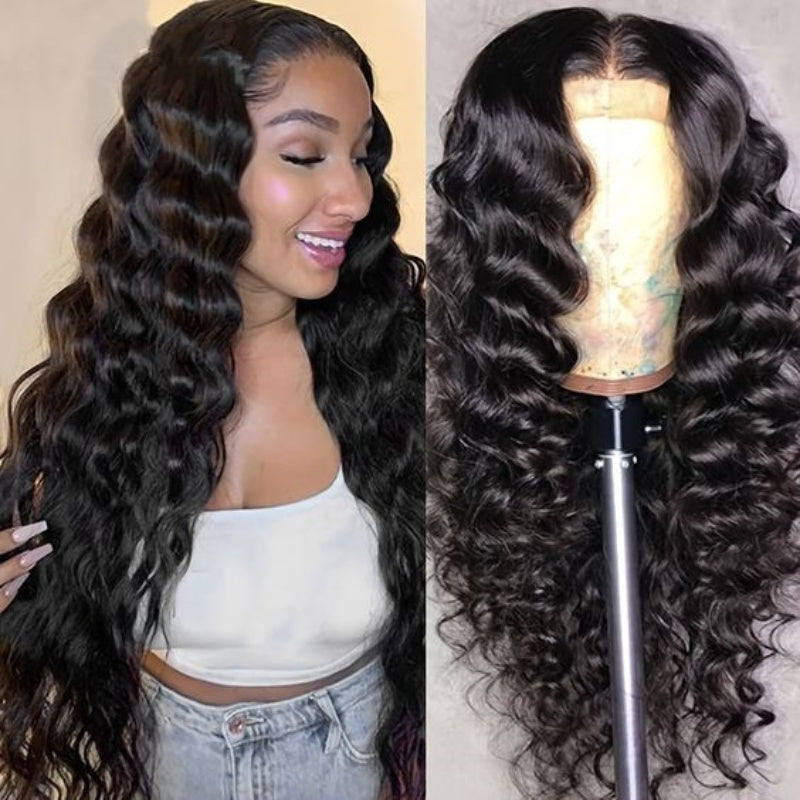 Loose Deep Wave 5x5 Transparent HD Lace Closure Wig Natural Black Human Hair Wig -Zlike